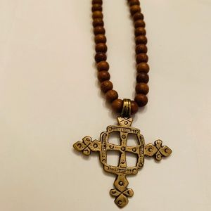 Cross Necklace with Brown beads